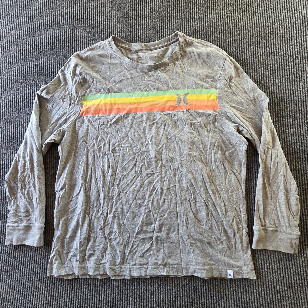 HURLEY Men's XL Shirt PREMIUM TEE Gray Long Sleeve Rainbow Logo